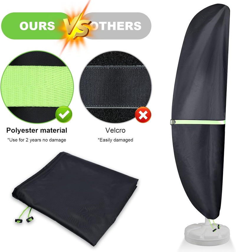 REDRICH Cantilever Patio Umbrella Cover with Push Rod - Waterproof Patio Parasol Covers with Zipper for 9ft to 13ft Offset Outdoor Umbrellas - Image 4